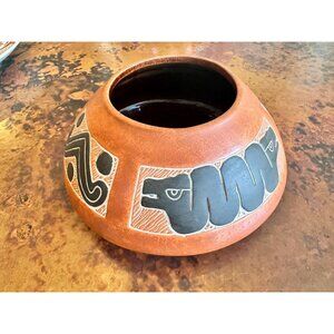 Vintage Armando de Mexico Aztec Red Clay Bowl Signed